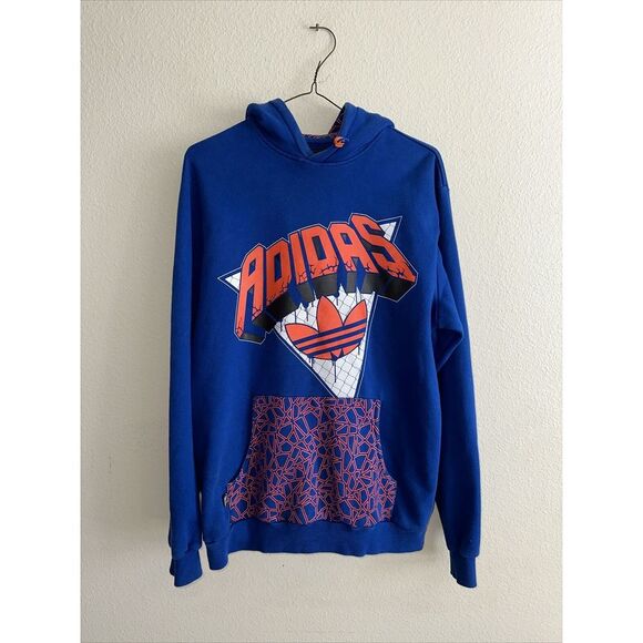Vtg 90s Adidas Rare Trefoil Big Logo Hoodie Sweatshirt Men's M New York Knicks